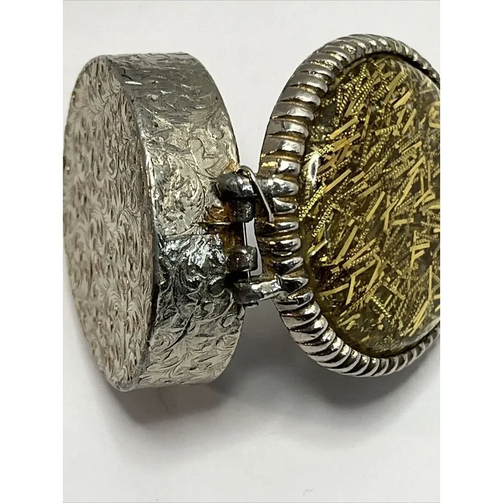 Vintage MCM Silver And Gold Confetti‎ Shred Jewelry Box Pill Holder **READ**